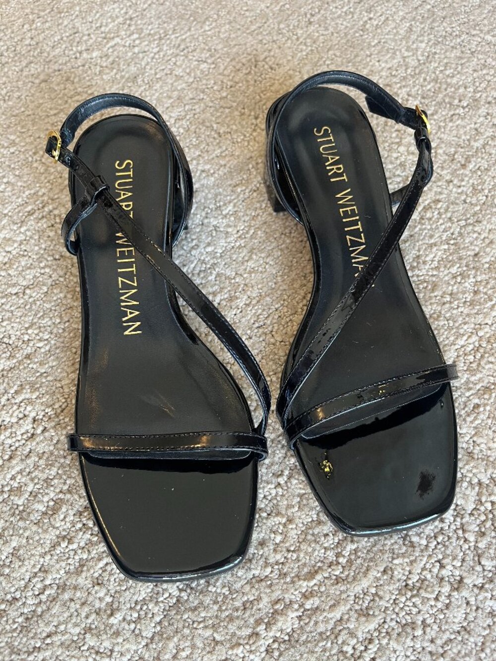 Stuart Weitzman Black Patent Leather Strappy Heeled Sandals Size 6.5